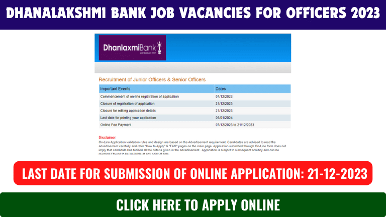 Dhanalakshmi Bank job vacancies for Officers