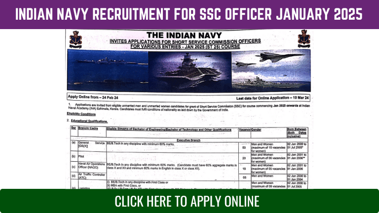 Indian Navy Recruitment for SSC Officer January 2025